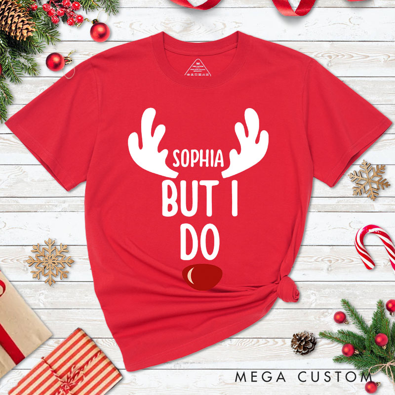 Personalized Couple I Don't Do Matching Christmas Outfits But I Do T-Shirt Couple Xmas Reindeer Antler T-Shirt for Husband Wife Boyfriend Girlfriend