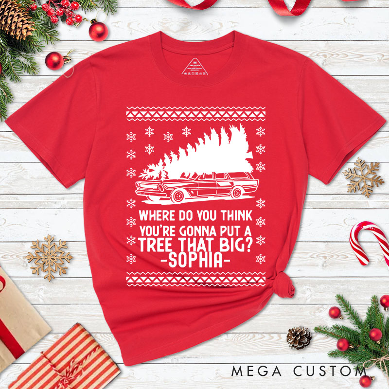 Personalized Couple Bend Over and I'll Show You Christmas Matching T-Shirt Car and Xmas Tree T-Shirt for Husband Wife Boyfriend Girlfriend Tee Tops