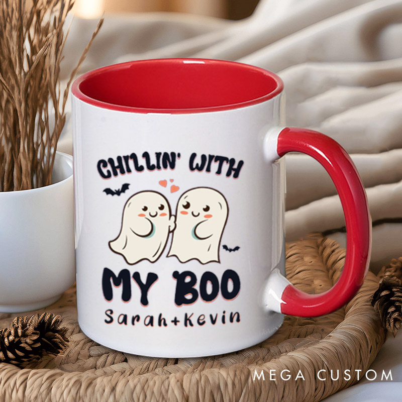 Personalized Chillin' with My Boo Ghost Couple Halloween Couple Mugs