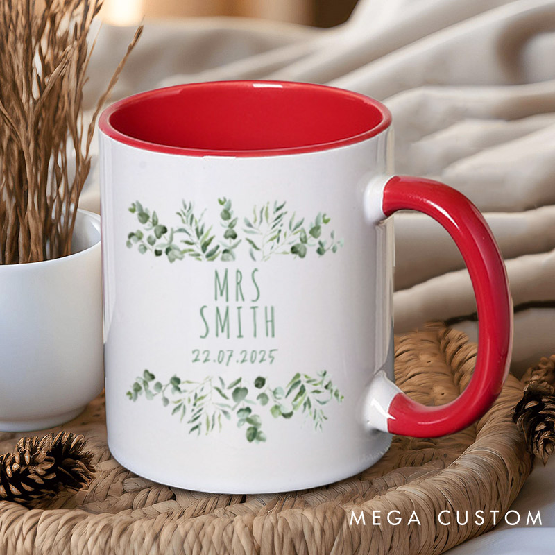Personalized Elegant Botanical Mr and Mrs Wedding Couple Mugs