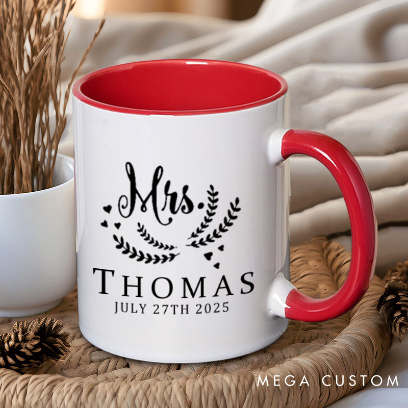 Personalized Graceful Mr and Mrs with Oliver Branches Matching Wedding Couple Mugs