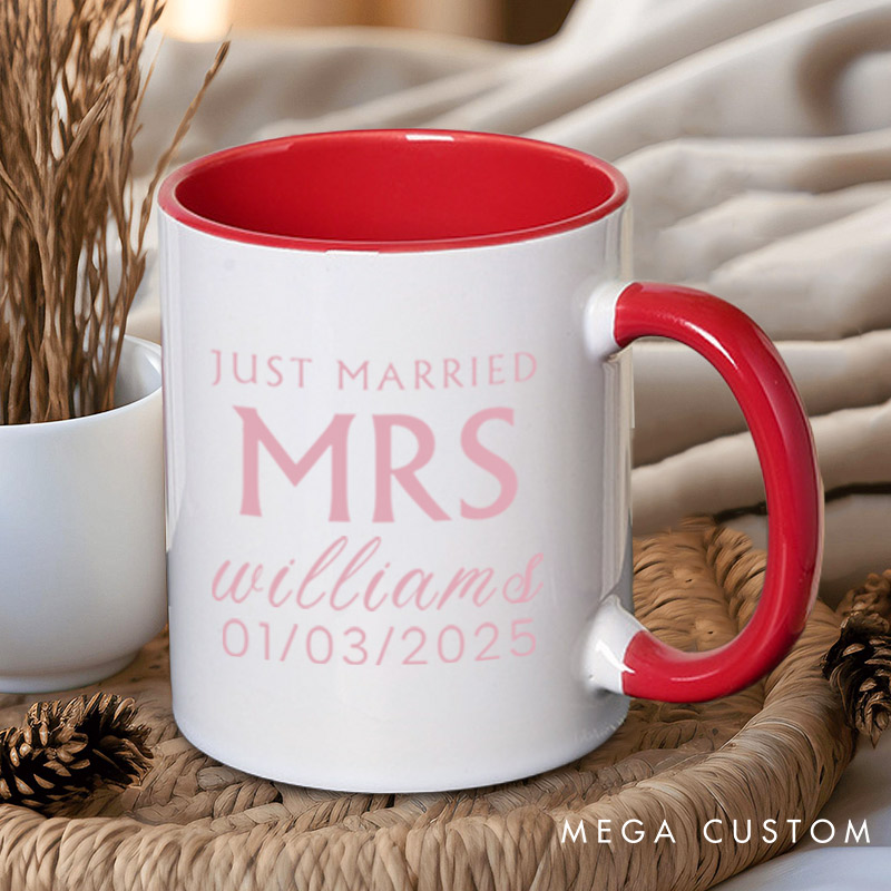 Personalized Minimalist Just Married Mr and Mrs Wedding Couple Mugs