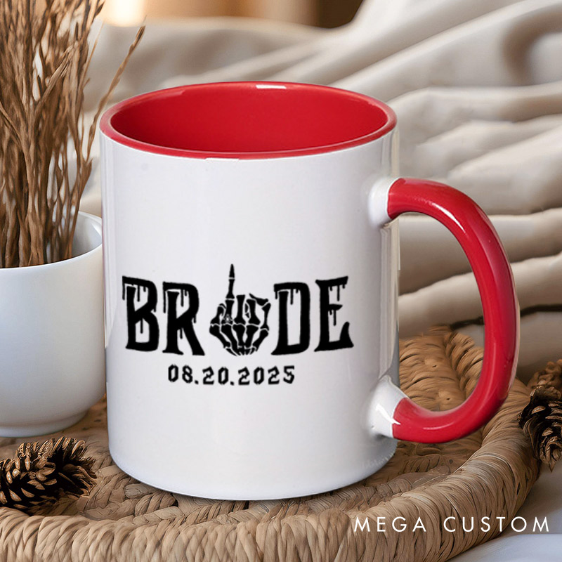 Personalized Funny Gesture Skeleton Bride and Groom Matching Wedding Couple Mugs