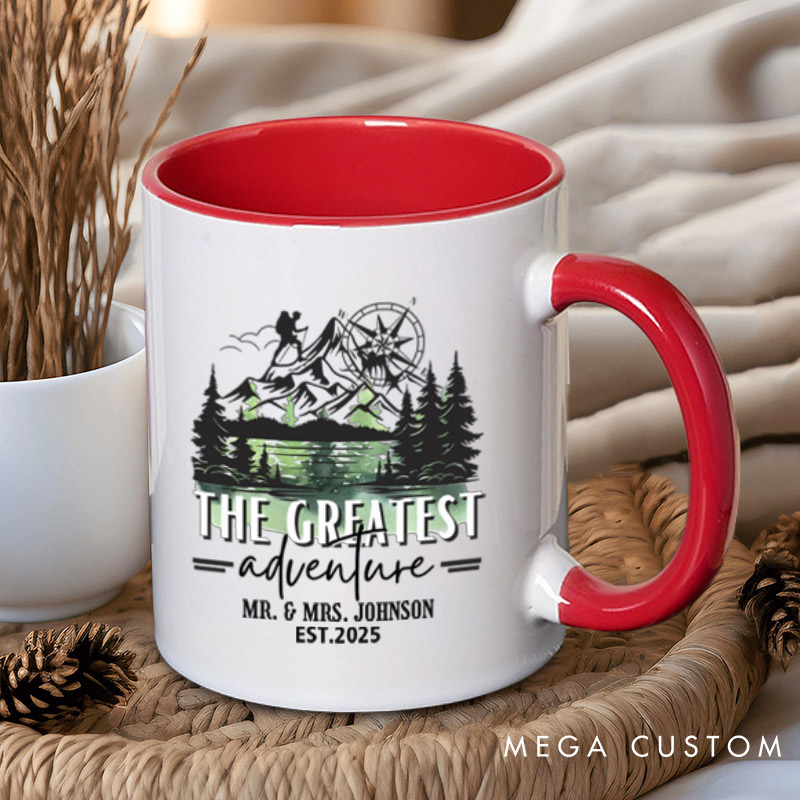 Personalized The Greatest Adventure Mr and Mrs Wedding Couple Mugs
