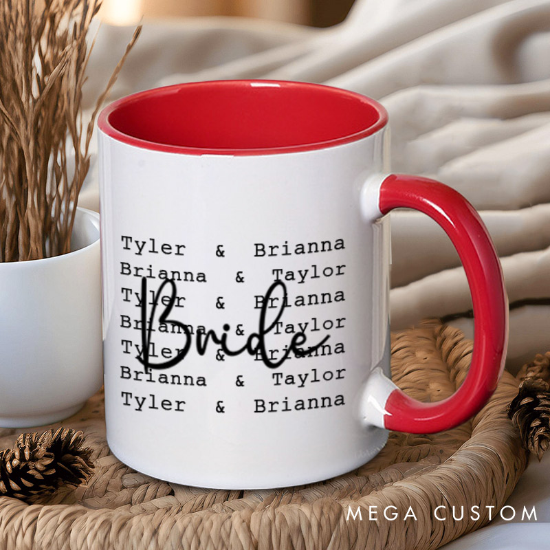 Personalized Modern Repetitive Text Bride and Groom Wedding Couple Mugs