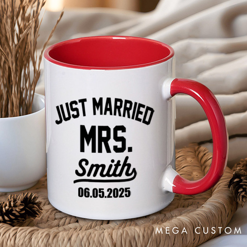Personalized Classic Just Married Mr and Mrs with Date Wedding Couple Mugs
