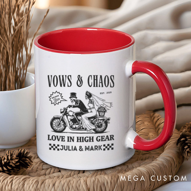 Personalized Vows & Chaos Motorcycle-Themed Love In High Gear Wedding Couple Mugs