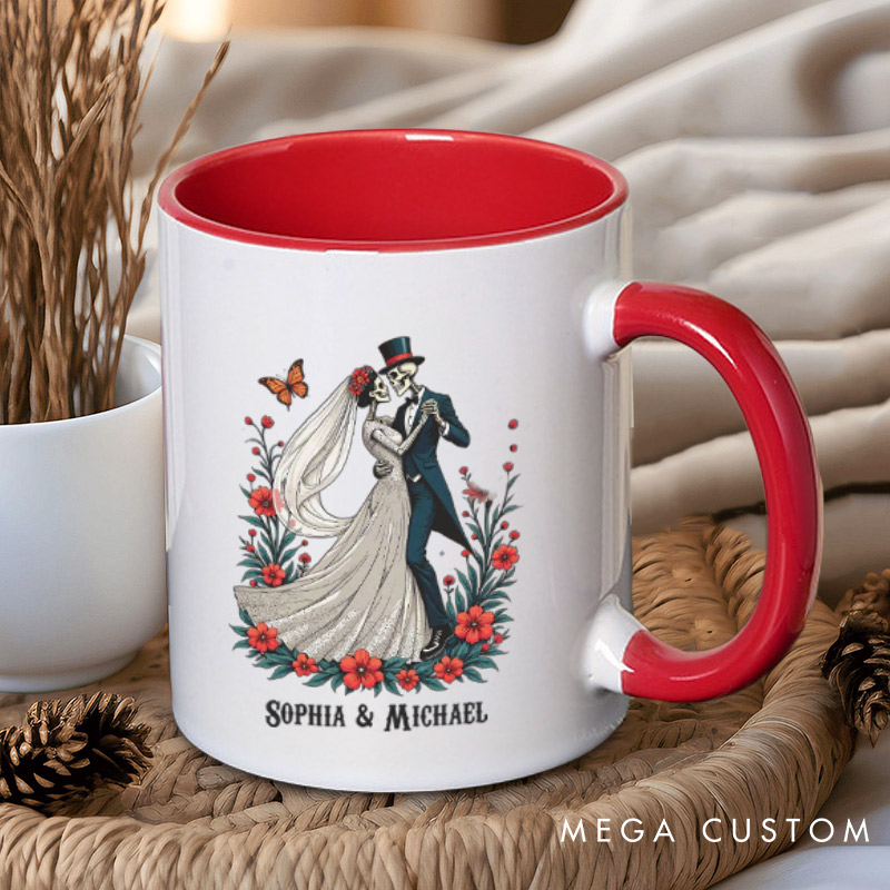 Personalized Romantic Dancing Skeleton Matching Wedding Couple Mugs