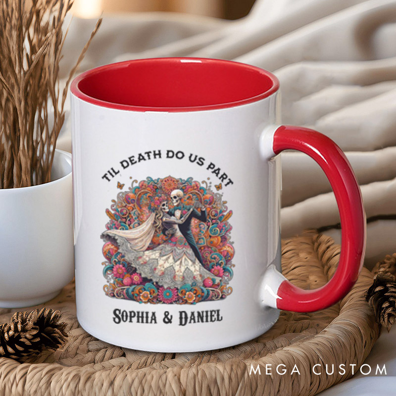 Personalized Til Death Do Us Part Dancing Skeleton Matching Wedding Couple Mugs