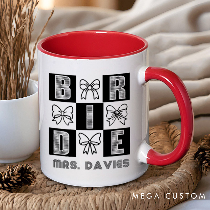 Personalized Chic Bow-Themed Bride and Groom Matching Wedding Couple Mugs