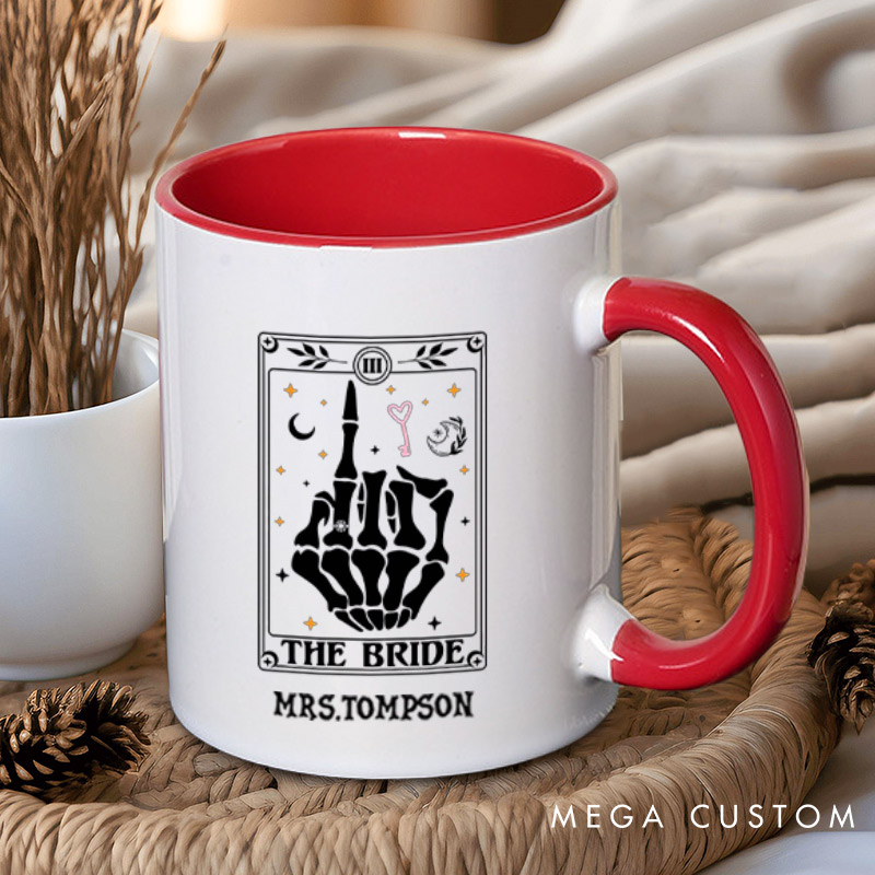 Personalized Tarot Card Skeleton Funny Gesture Bride and Groom Wedding Couple Mugs