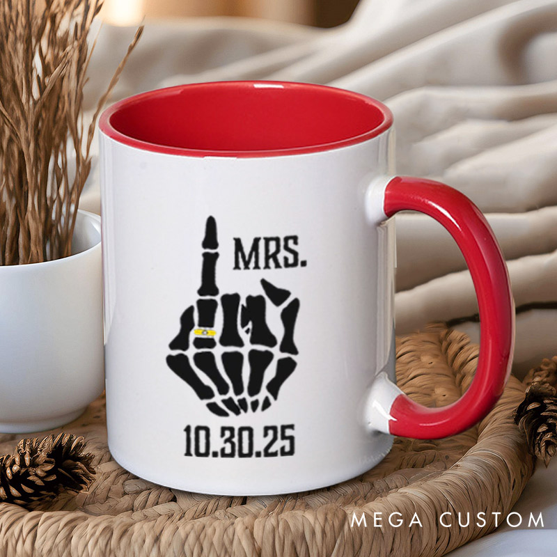 Personalized Funny Gesture Skeleton Mr and Mrs Matching Wedding Couple Mugs