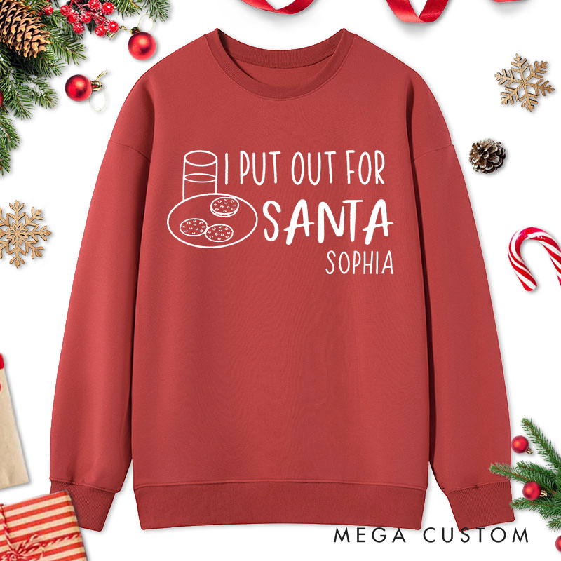 Personalized Couple Santa and I Put Out for Santa Christmas Sweatshirt Couple Xmas Matching Crewneck Sweatshirt for Husband Wife Boyfriend Girlfriend