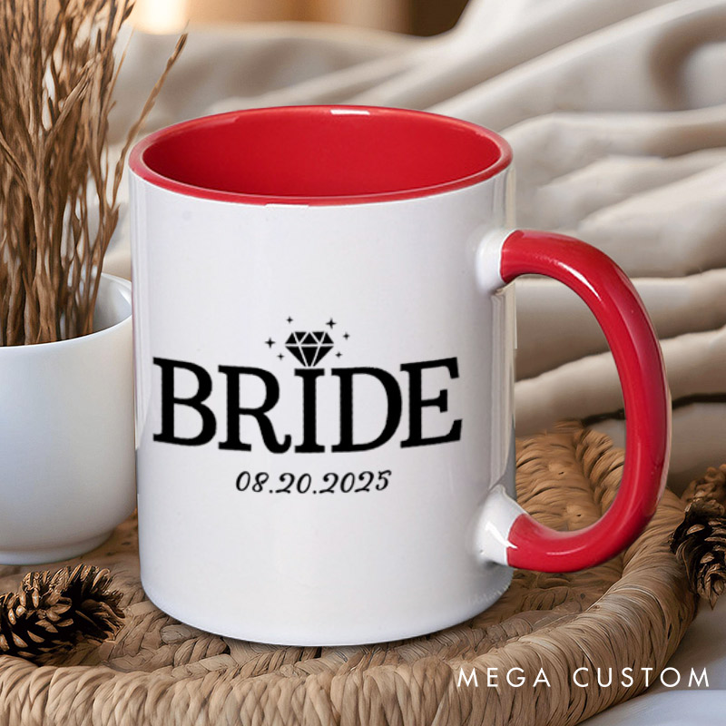 Personalized Elegant Bride and Groom with Rings Matching Wedding Couple Mugs