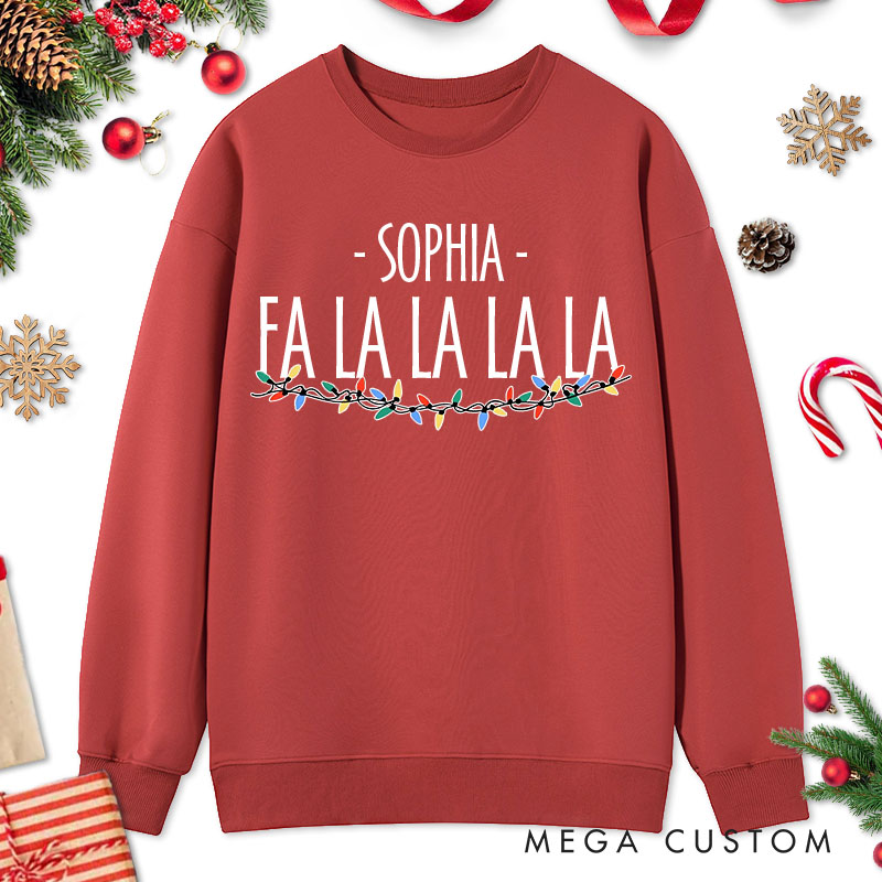 Personalized Couple Funny La La La La with String Lights Christmas Sweatshirt Couple Xmas Matching Sweatshirt for Husband Wife Boyfriend Girlfriend