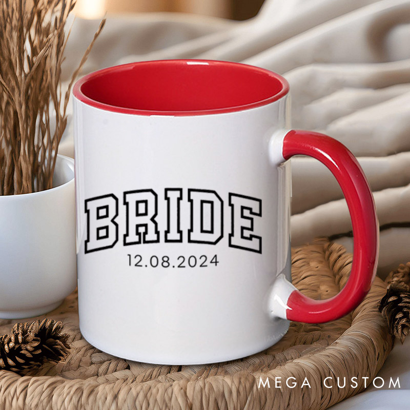 Personalized Varsity-Inspired Bride and Groom with Date Matching Wedding Couple Mugs