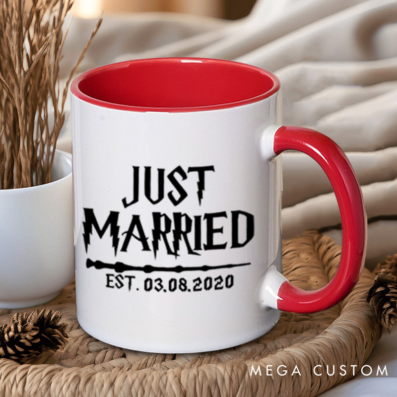 Personalized Just Married with Date Matching Wedding Couple Mugs