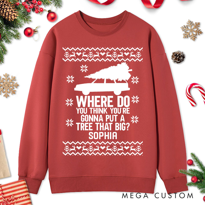 Personalized Couple Bend Over and I’ll Show You Sweatshirt Couple Xmas Truck with Tree Matching Sweatshirt for Husband Wife Boyfriend Girlfriend