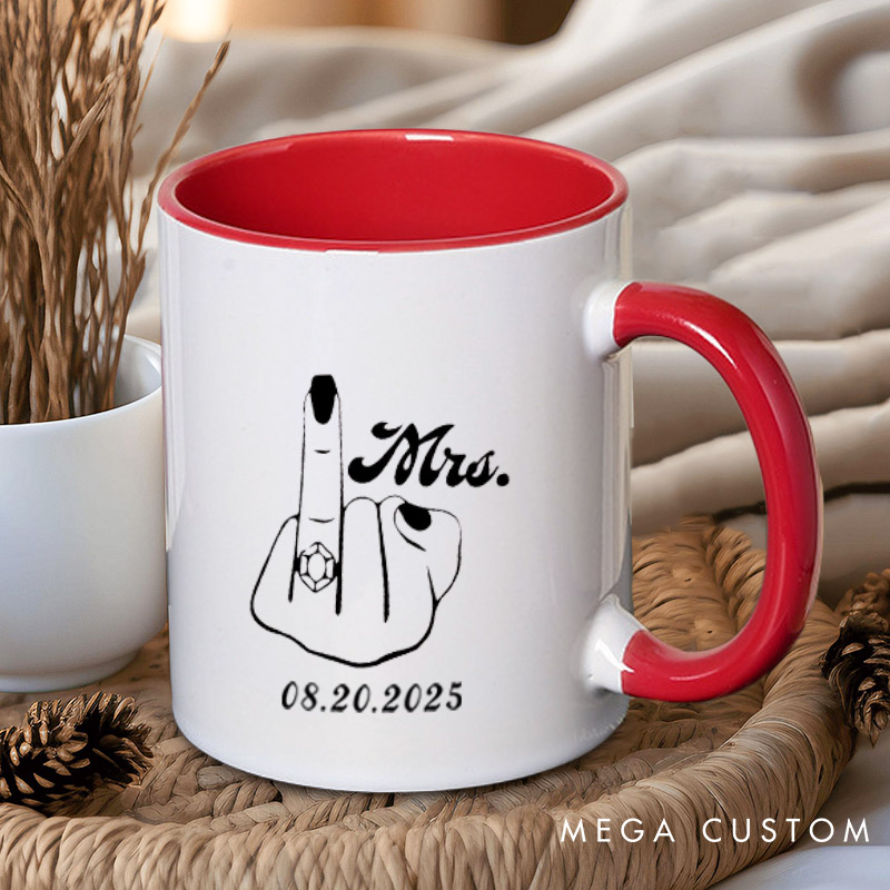 Personalized Funny Gesture Mr and Mrs Matching Wedding Couple Mugs