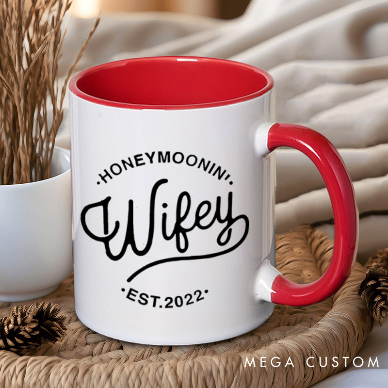 Personalized Chic Honeymoon' Wifey and Hubby Matching Honeymoon Couple Mugs