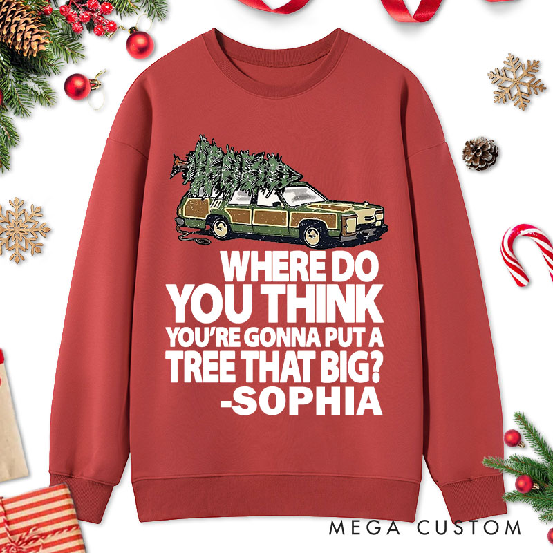 Personalized Couple Humor Bend Over and I’ll Show You Christmas Sweatshirt Xmas Truck with Tree Sweatshirt for Husband Wife Boyfriend Girlfriend