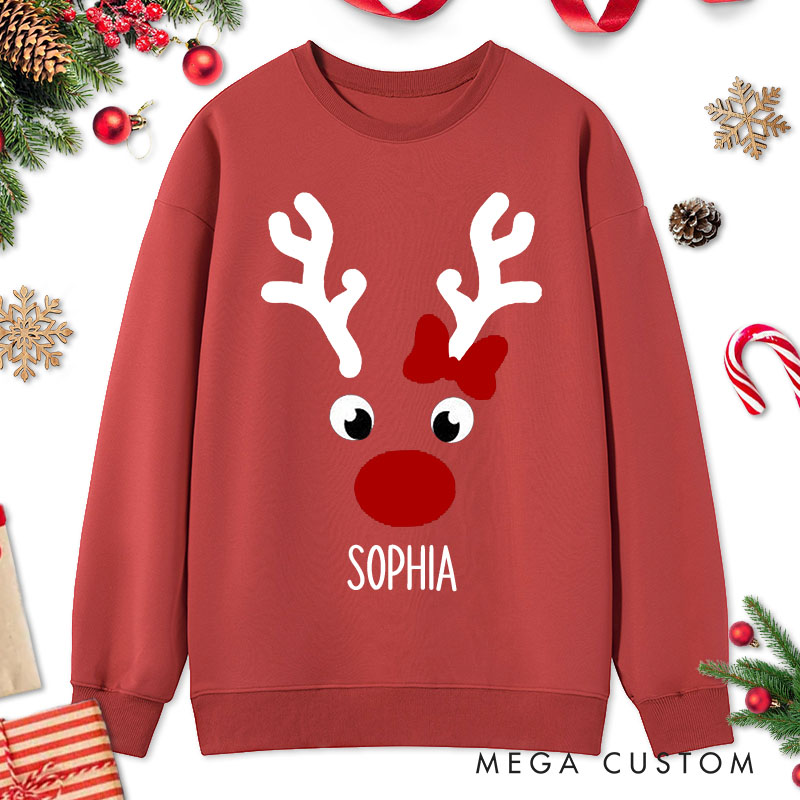 Personalized Couple Cute Christmas Reindeer Matching Sweatshirt with Name Couple Xmas Antler Crewneck Sweatshirt for Husband Wife Boyfriend Girlfriend