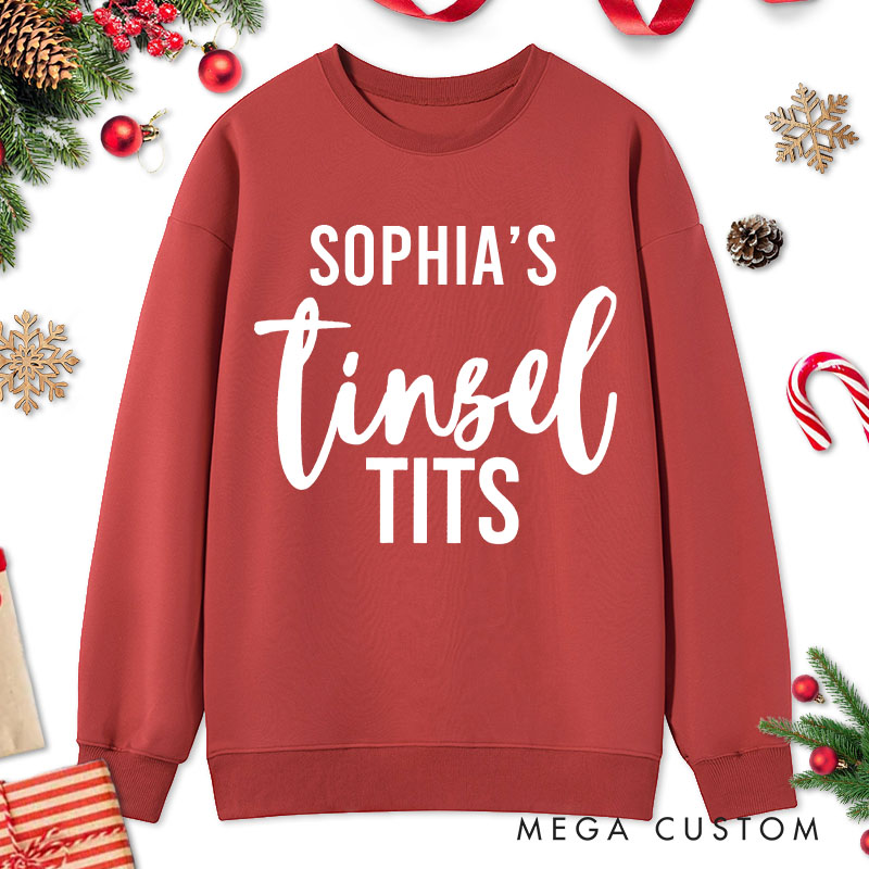 Personalized Couple Minimalist Jingle Balls and Tinsel Tits Christmas Sweatshirt Couple Xmas Matching Sweatshirt for Husband Wife Boyfriend Girlfriend