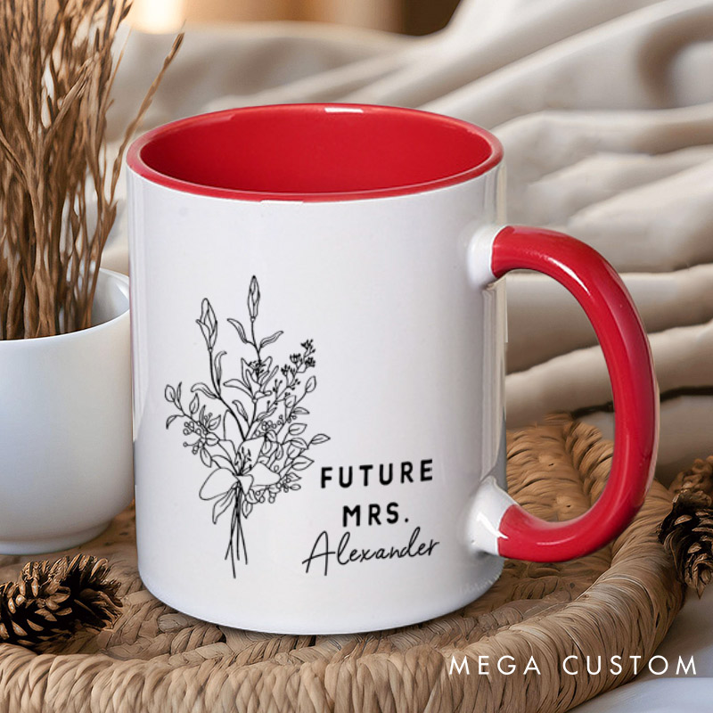 Personalized Elegant Hand-Drawn Lily Flowers Future Mers Fiancee Engagement Fiancée Mugs