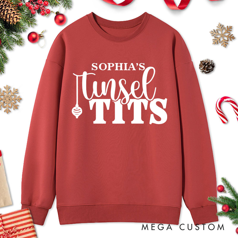 Personalized Couple Jingle Balls and Tinsel Tits with Christmas Balls Sweatshirt Couple Xmas Matching Sweatshirt for Husband Wife Boyfriend Girlfriend