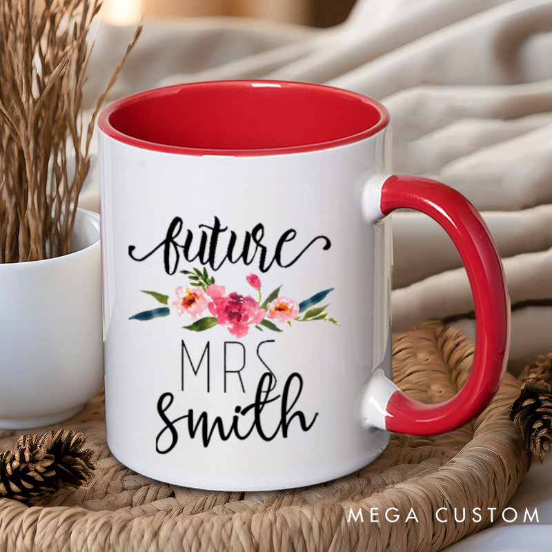Personalized Watercolor Floral Future Mrs Fiancee Engagement Fiancée Mugs