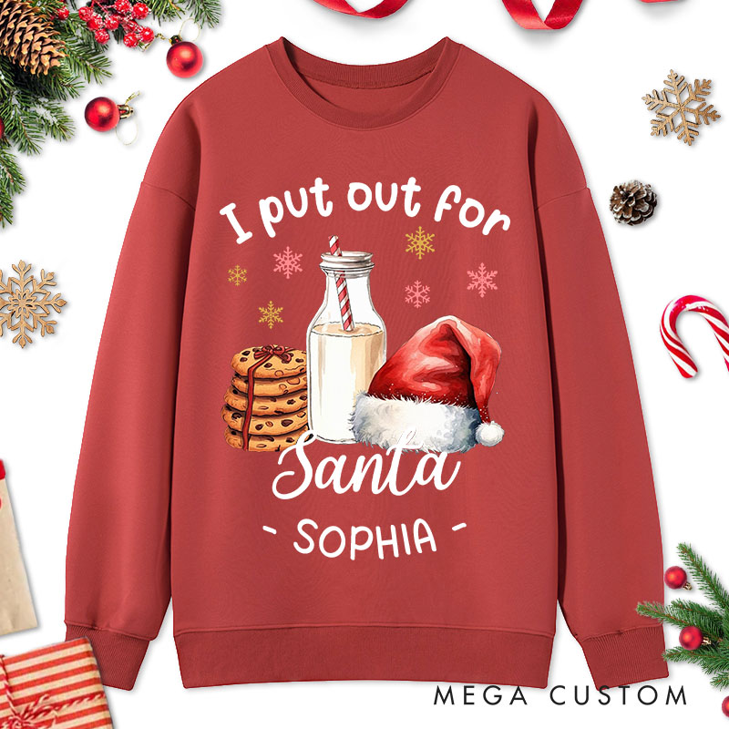 Personalized Couple Santa and I Put Out for Santa Christmas Sweatshirt Couple Xmas Milk and Cookie Sweatshirt for Husband Wife Boyfriend Girlfriend