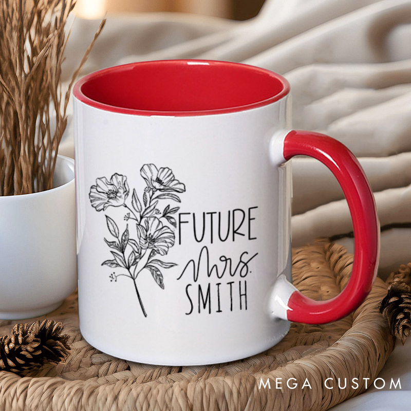 Personalized Floral Future Mrs and Lucky Mr Engagement Couple Mugs