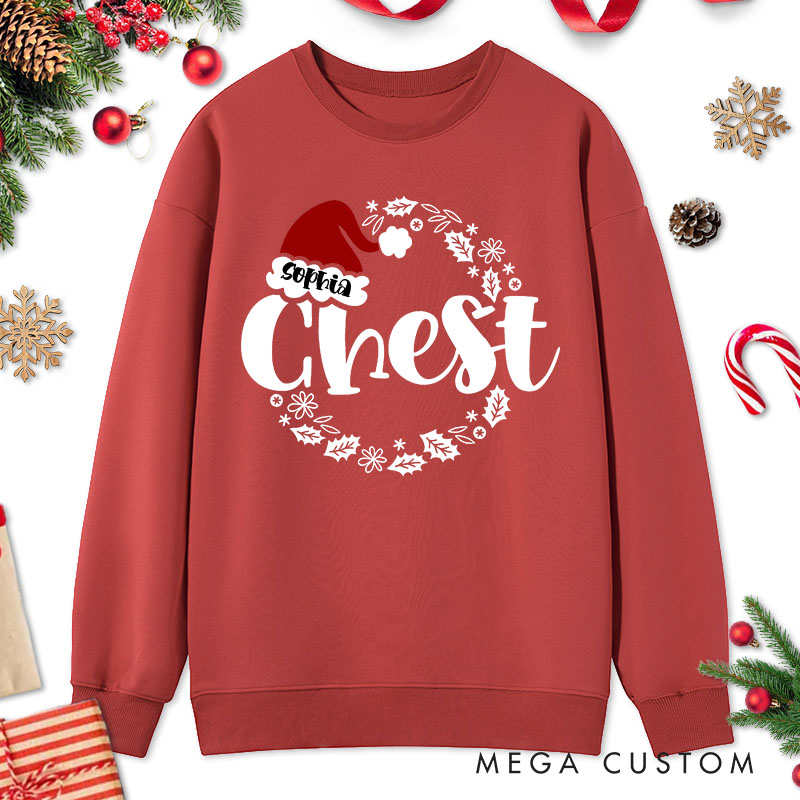 Personalized Couple Funny Nuts with Christmas Balls and Chest with Wreath Sweatshirt Couple Xmas Sweatshirt for Husband Wife Boyfriend Girlfriend