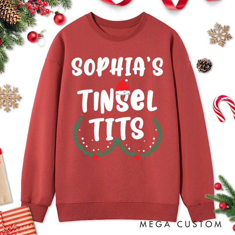 Personalized Couple Humor Jingle Balls and Tinsel Tits with Santa Hat Sweatshirt Xmas Ball and Wreath Sweatshirt for Husband Wife Boyfriend Girlfriend