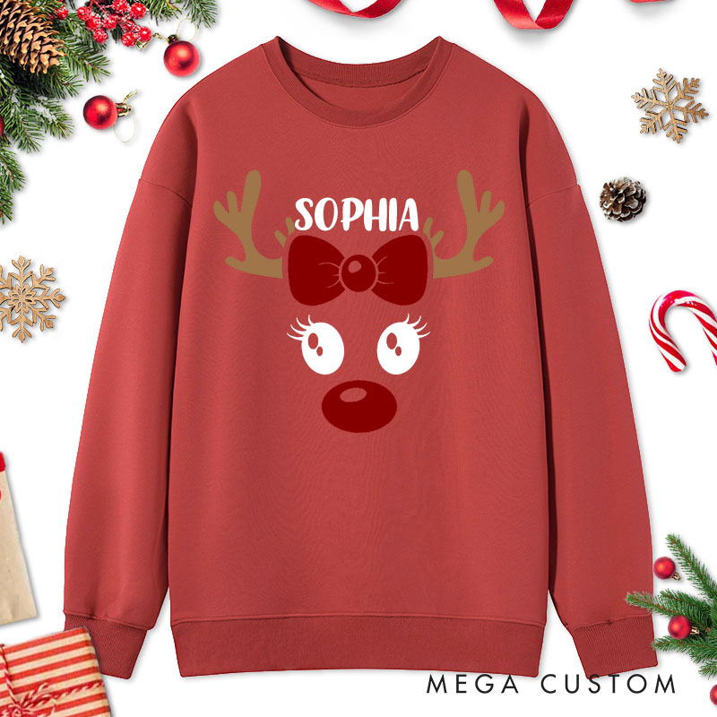 Personalized Couple Reindeer with Sunglasses and Reindeer with Bow Christmas Sweatshirt Xmas Matching Sweatshirt for Husband Wife Boyfriend Girlfriend