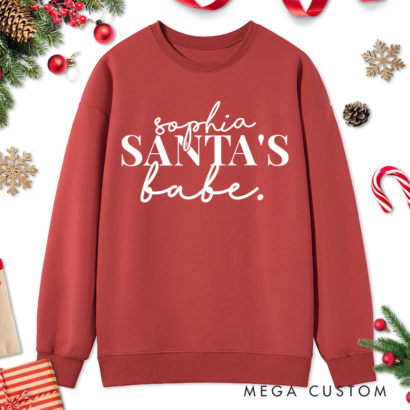Personalized Couple Santa and Santa's Babe Christmas Sweatshirt Couple Xmas Matching Crewneck Sweatshirt for Husband Wife Boyfriend Girlfriend