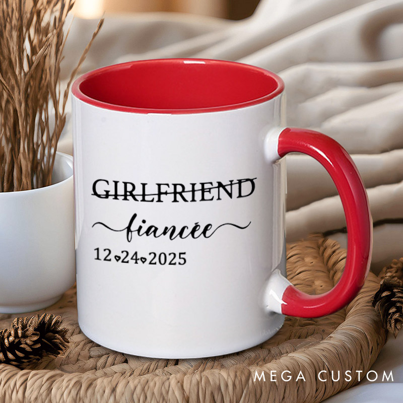 Personalized Elegant Girlfriend to Fiancée and Boyfriend to Fiancé with Date Engagement Couple Mugs