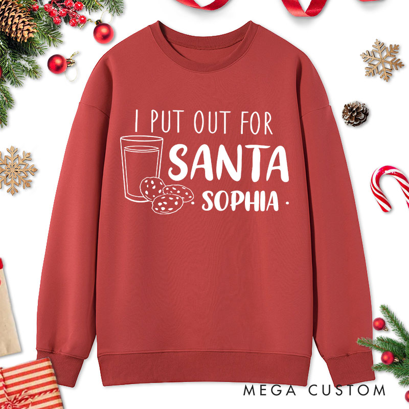 Personalized Couple Cute Santa and I Put Out for Santa Christmas Sweatshirt Xmas Fun Milk and Cookie Sweatshirt for Husband Wife Boyfriend Girlfriend
