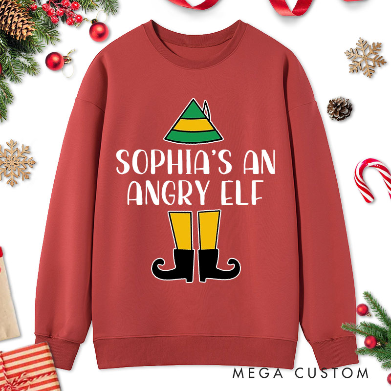 Personalized Couple He's an Angry Elf Christmas Sweatshirt Couple Xmas She's an Angry Elf Matching Sweatshirt for Husband Wife Boyfriend Girlfriend