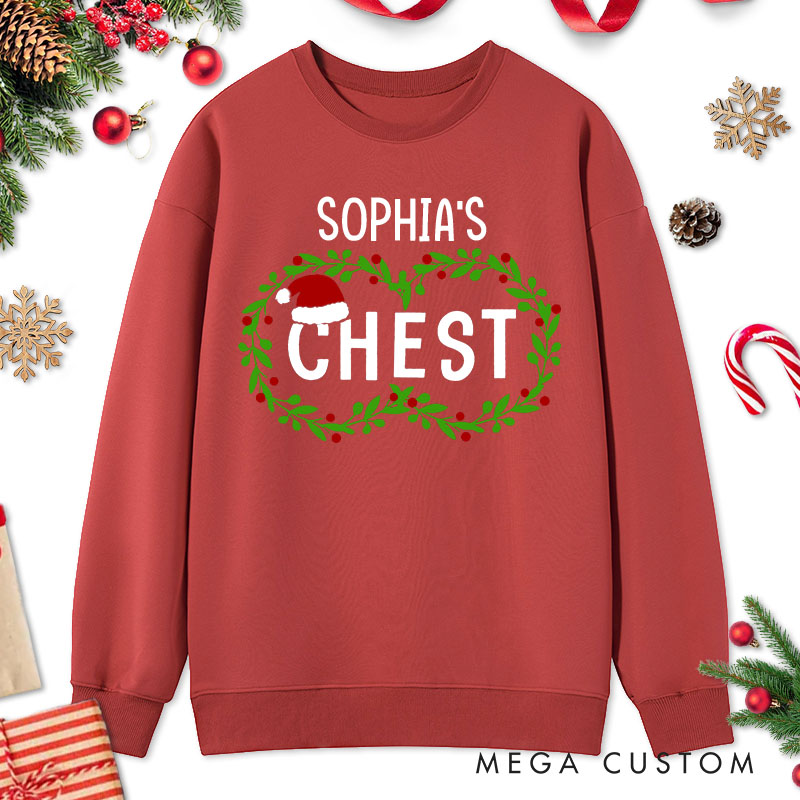 Personalized Couple Cheeky Nuts and Chest with Santa Hats Christmas Sweatshirt Xmas Matching Crewneck Sweatshirt for Husband Wife Boyfriend Girlfriend