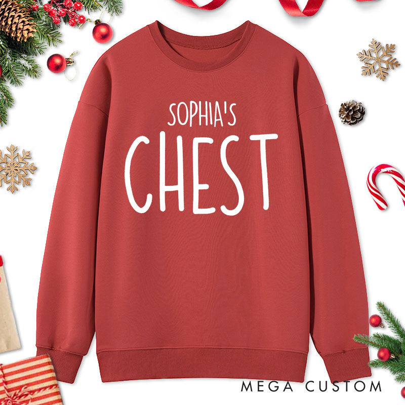 Personalized Couple Minimalist Nuts and Chest Christmas Sweatshirt with Name Xmas Matching Crewneck Sweatshirt for Husband Wife Boyfriend Girlfriend