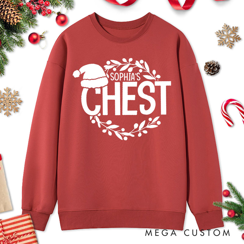 Personalized Couple Simple Nuts and Chest Christmas Sweatshirt with Name Xmas Matching Crewneck Sweatshirt for Husband Wife Boyfriend Girlfriend