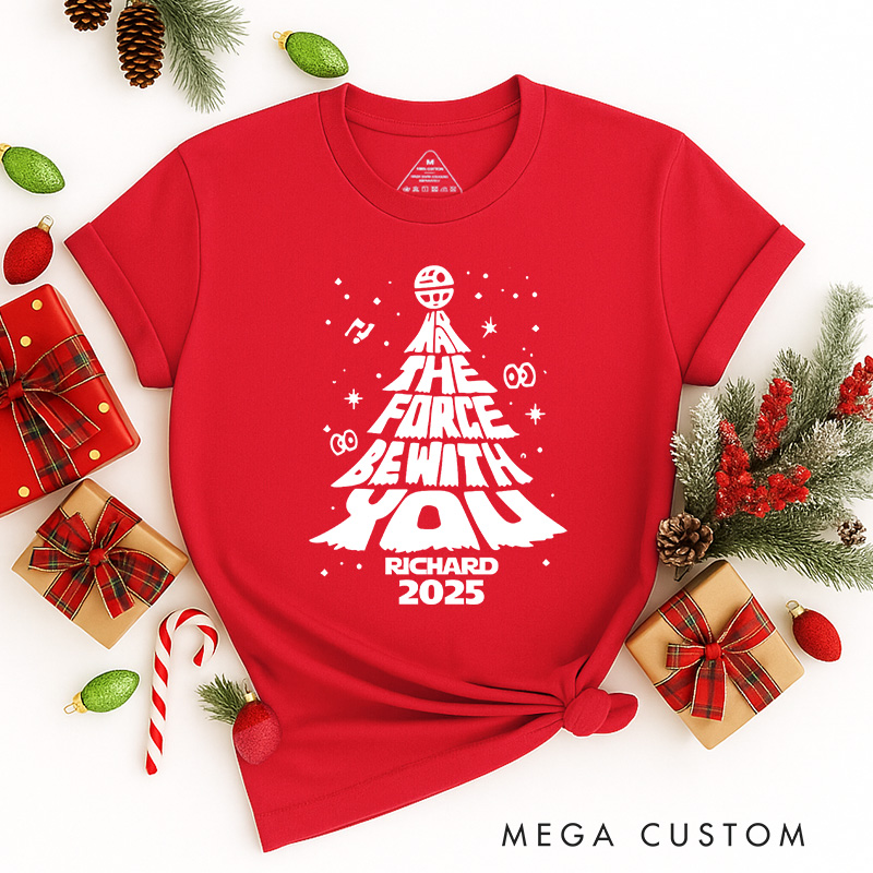 Personalized May the Force be with You Christmas Classic T-Shirts Galaxy War Film Tshirt Movie Holiday Shirt