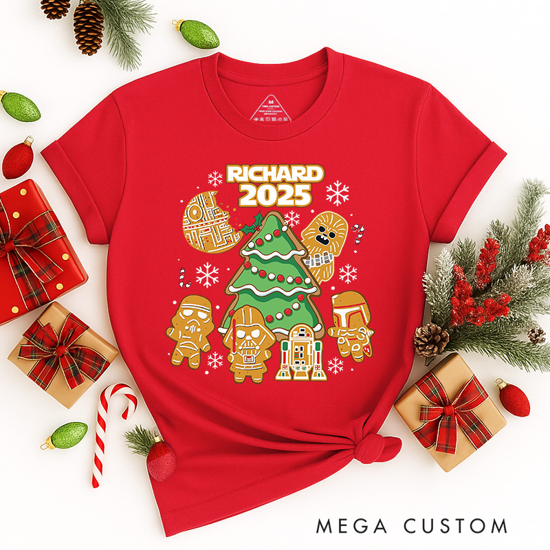 Personalized Star Gingerbread Christmas Classic T-Shirts Galaxy War Film Tshirt Movie Holiday Shirt
