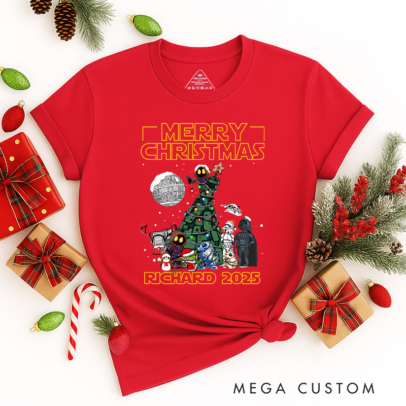 Personalized Merry Star Christmas Classic T-Shirts Galaxy War Film Tshirt Movie Holiday Shirt