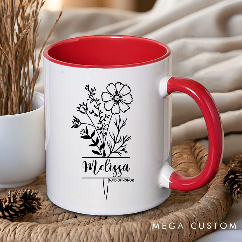 Personalized Bridesmaid Birth Flower Mug Maid of Honor Month Flower Mug Bachelorette Party Mug Bridesmaid Proposal Gift Bridal Shower Mug