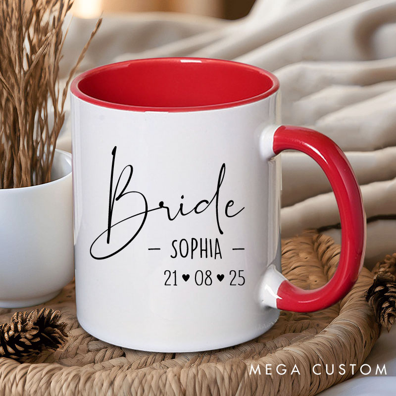 Personalized Bride and Bridesmaid Mug with Name and Heart Date Maid of Honor Mug Bachelorette Party Mug Bridesmaid Proposal Gift Bridal Shower Mug