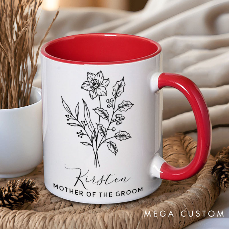 Personalized Elegant Bridesmaid Birth Flower Mug Maid of Honor Month Flower Bachelorette Party Mug Bridesmaid Proposal Gift Bridal Shower Mug