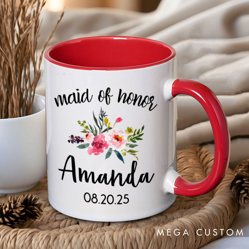 Personalized Colorful Floral Maid of Honor Mug Bridesmaid Mug with Name Bachelorette Party Mug Bridesmaid Proposal Gift Bridal Shower Mug