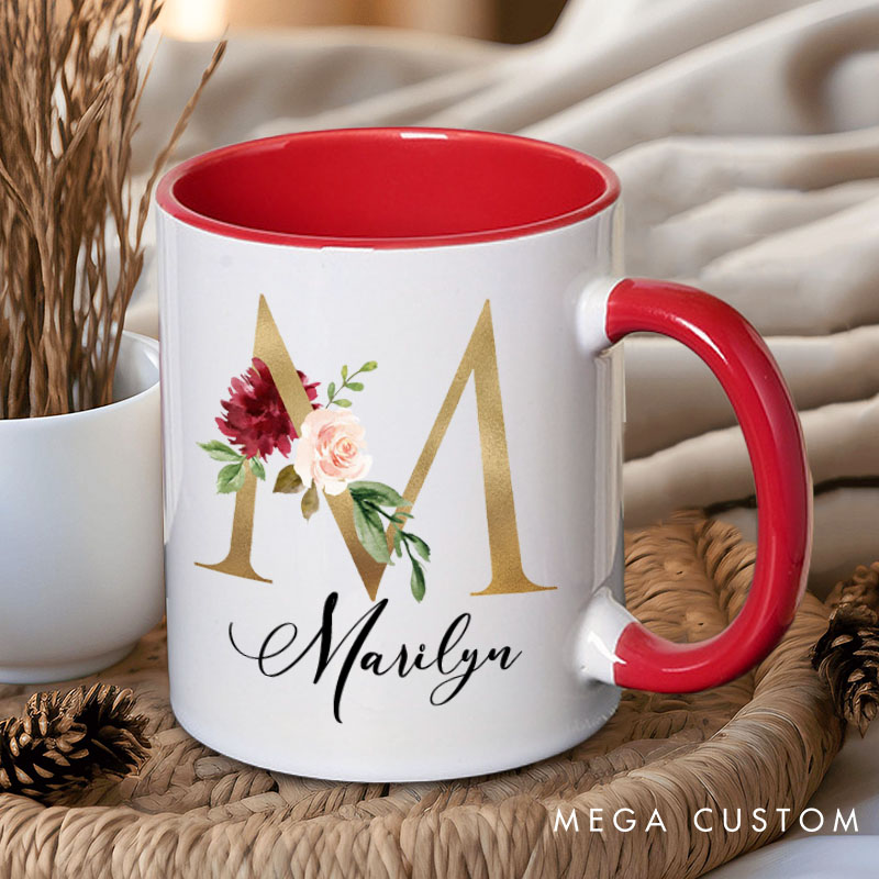 Personalized Bridesmaid Floral Initials Mug Matron of Honor Mug with Date Bachelorette Party Mug Bridesmaid Proposal Gift Bridal Shower Mug